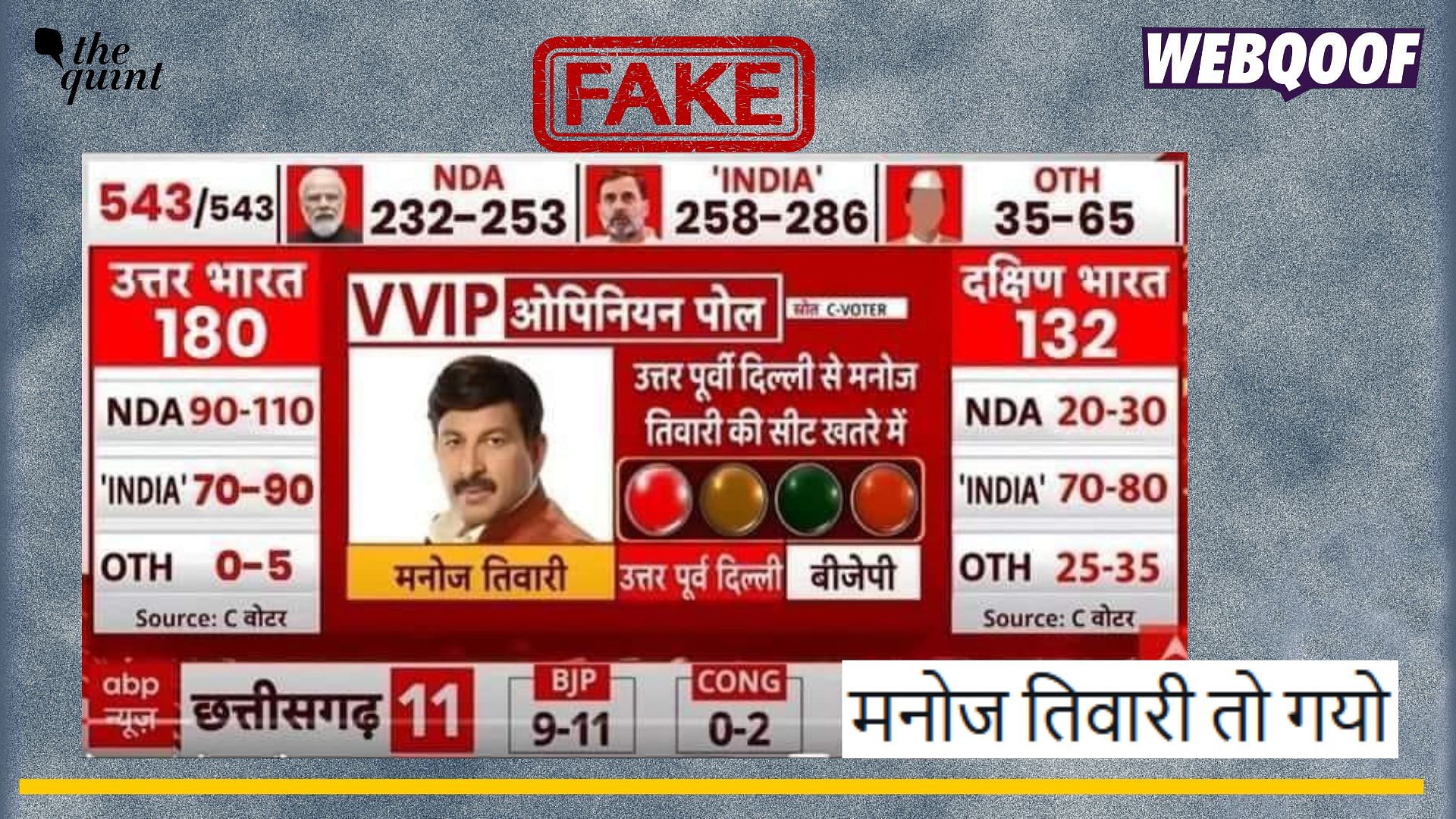 <div class="paragraphs"><p>Fact-check: A fake opinion poll survey is going viral to claim that Manoj Tiwari is likely to lose his seat in the Lok Sabha Elections.</p></div>