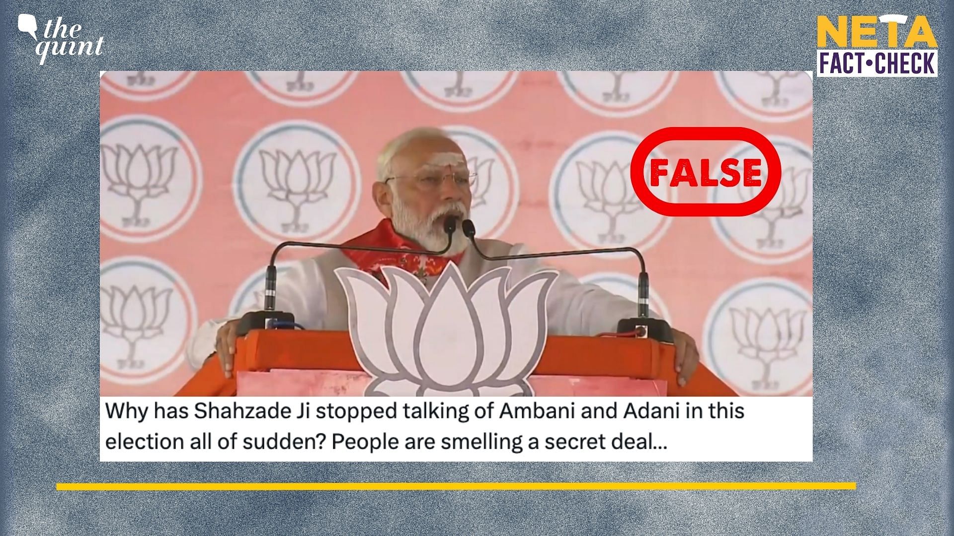 <div class="paragraphs"><p>Fact-Check: PM Modi has falsely claimed that Rahul Gandhi&nbsp;has "stopped" talking about Gautam Adani and Mukesh Ambani.</p></div>