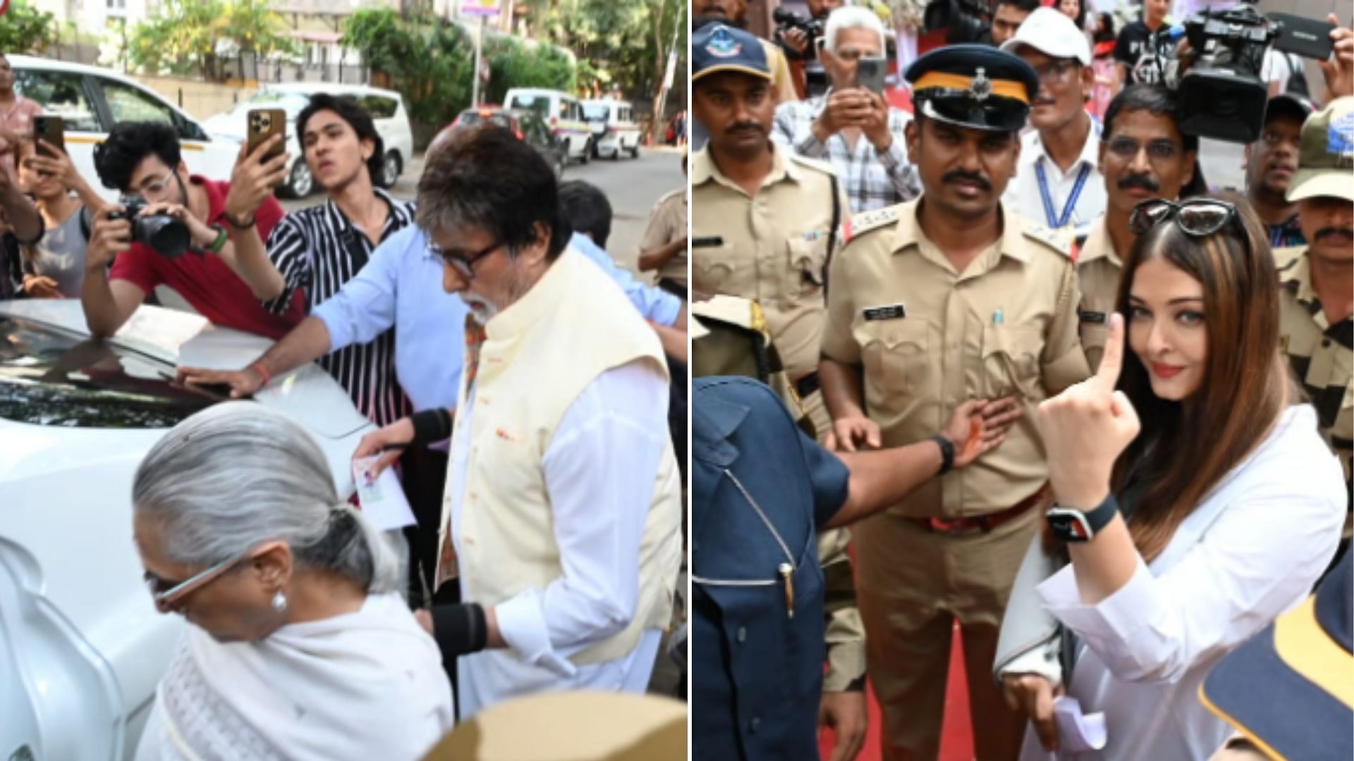 <div class="paragraphs"><p>Actors Amitabh Bachchan, Jaya Bachchan and Aishwarya Rai Bachchan arrived to vote in Mumbai as well.</p></div>