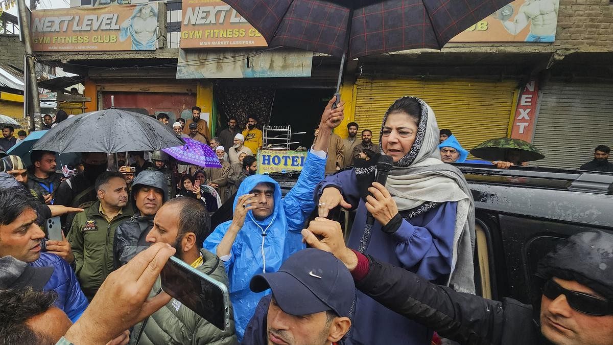 <div class="paragraphs"><p>PDP president Mehbooba Mufti during an election rally for Lok Sabha polls, in Anantnag, on April 29, 2024.</p></div>