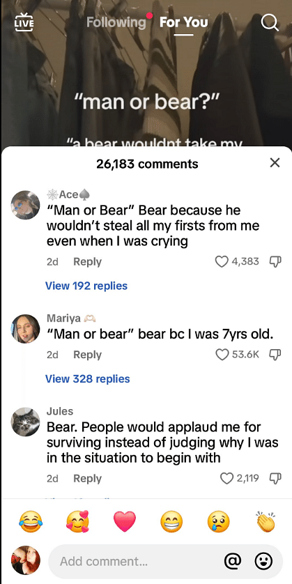 Several women have used the 'man vs bear' debate to talk about their experiences with sexual violence and abuse.