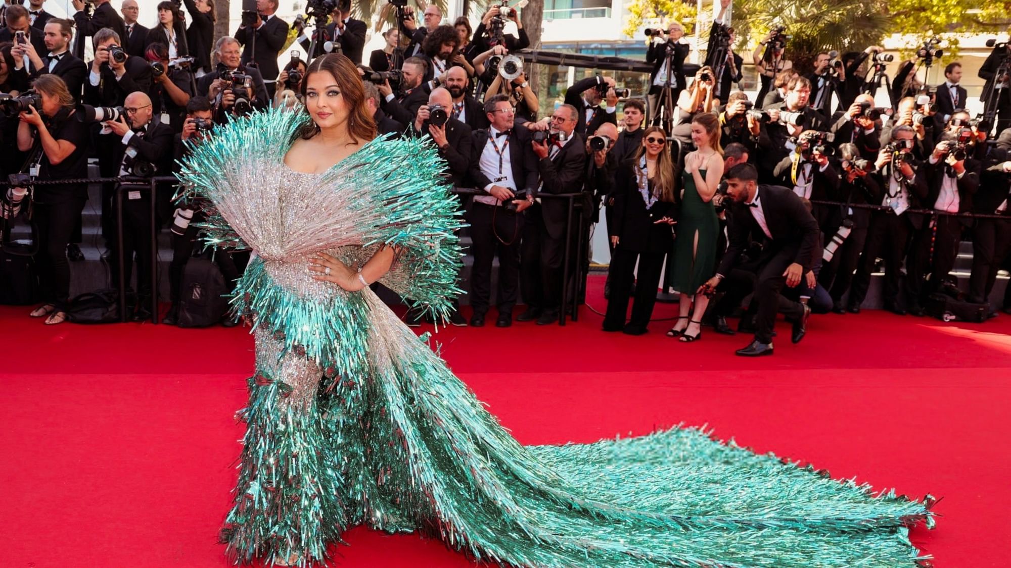 <div class="paragraphs"><p>Aishwarya Rai Bachchan in a Falguni Shane Peacock gown on the second day at Cannes.</p></div>