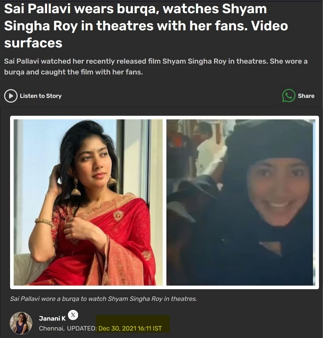 False claims about actor Sai Pallavi being a Muslim goes viral.