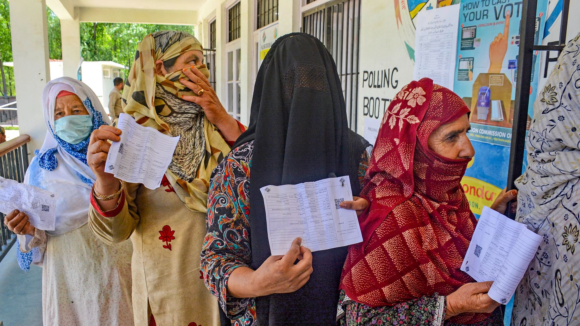 <div class="paragraphs"><p>Anantnag: Women wait in a queue at a polling station during the sixth phase of Lok Sabha elections, in Anantnag district of south Kashmir, Saturday, May 25, 2024.</p></div>