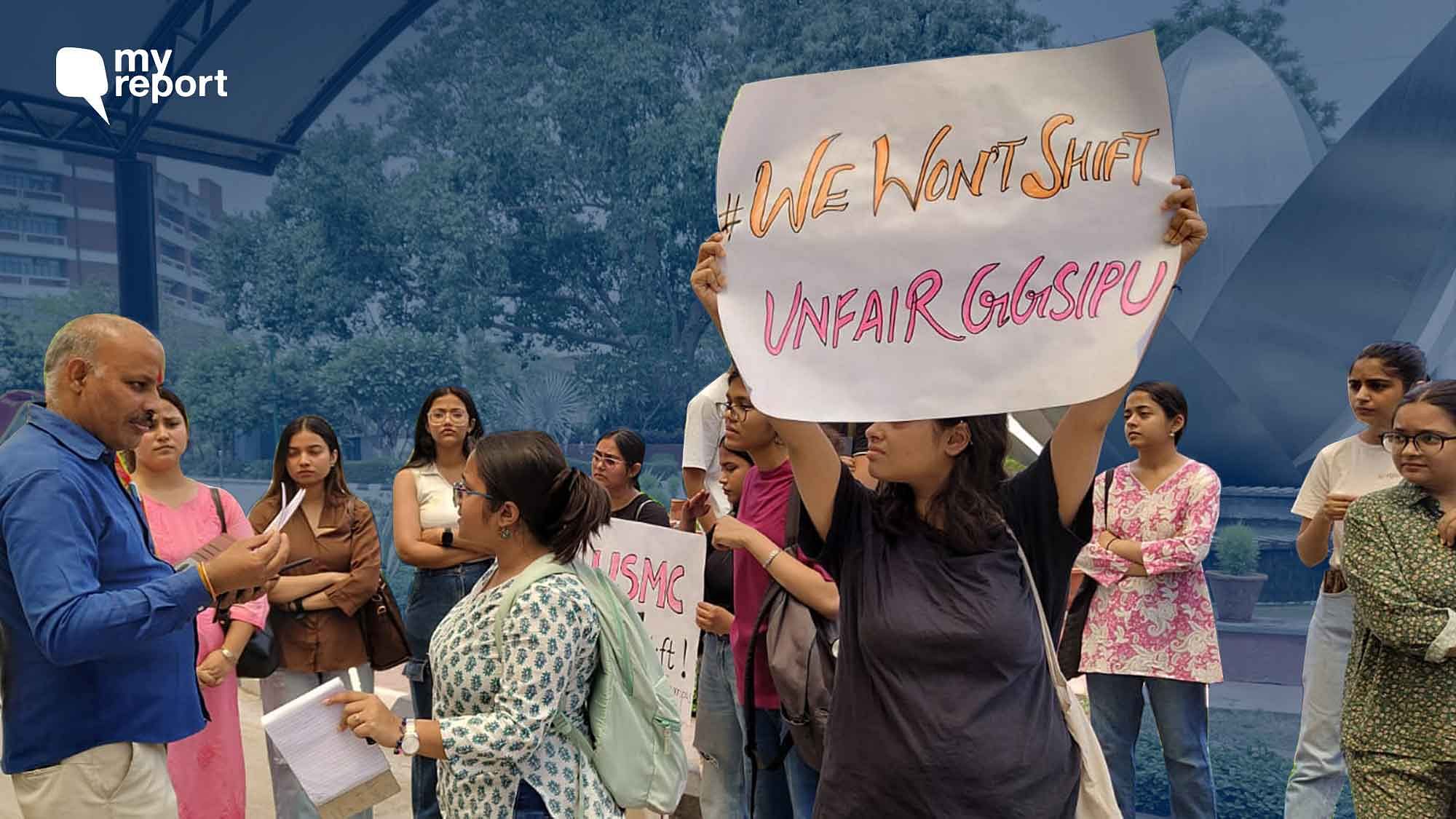<div class="paragraphs"><p>GGSIPU students are protesting the university's decision to relocate them from Dwarka to&nbsp;Surajmal Vihar in New Delhi.</p></div>