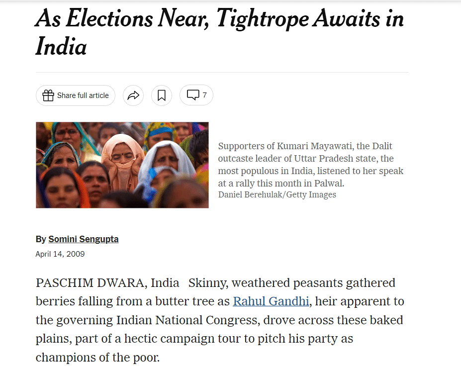 The words originated from a comment posted under an NYT article in 2009, which talked about Indian elections.