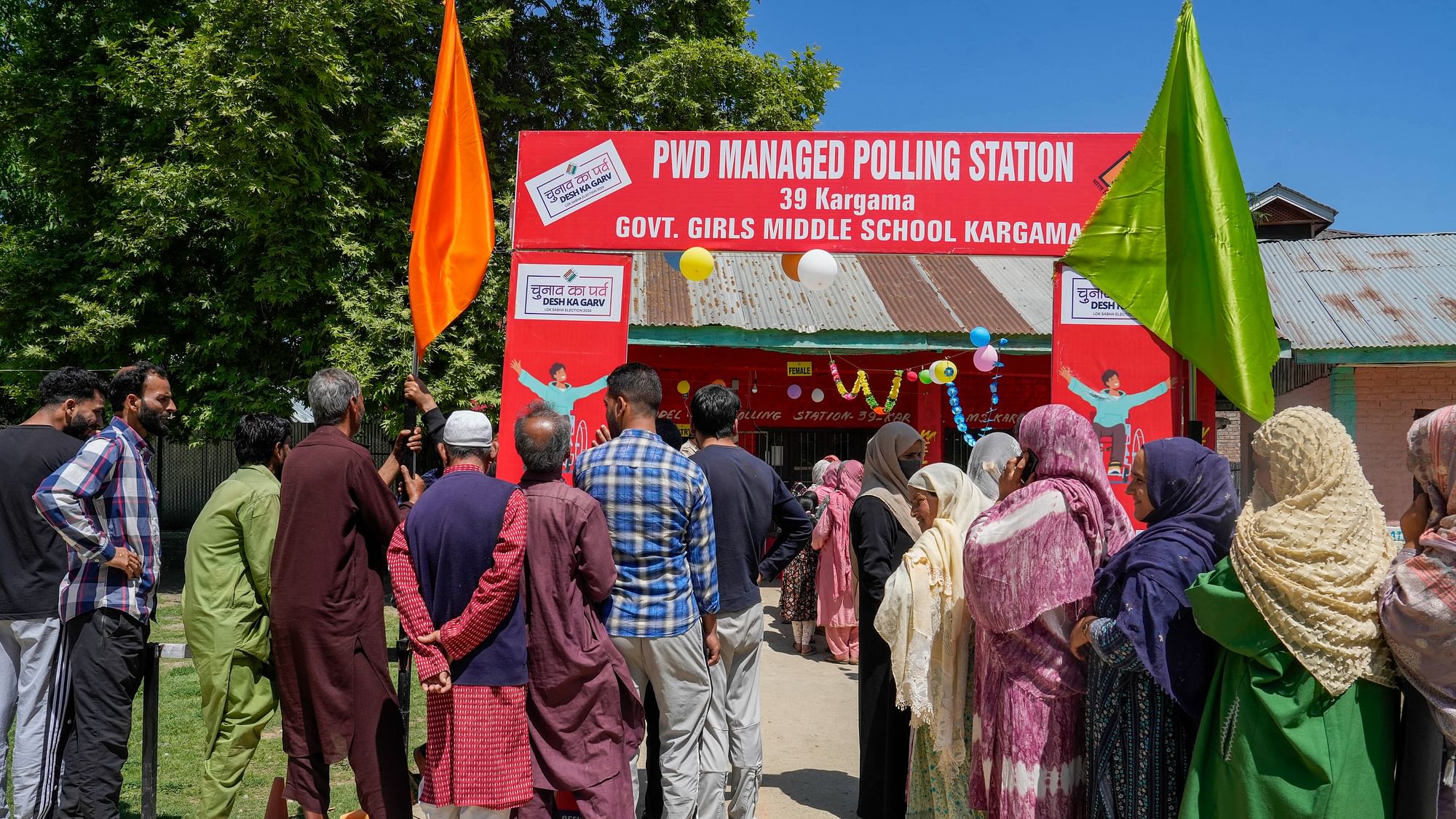 <div class="paragraphs"><p>Baramulla: People wait in queues to cast their votes during the fifth phase of Lok Sabha elections, at a polling booth in Sopore, in Baramulla district, Monday, May 20, 2024. </p></div>