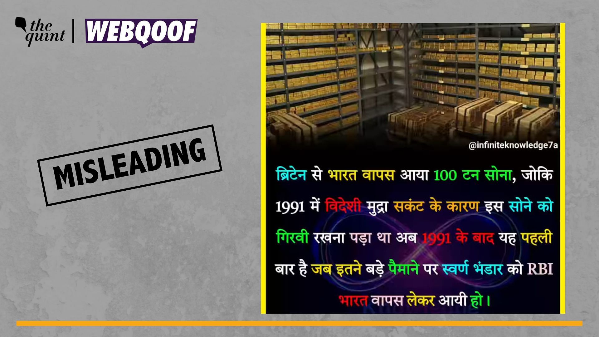 <div class="paragraphs"><p>Fact-Check | The claim of India bringing back gold that was pledged in 1991 is misleading.</p></div>