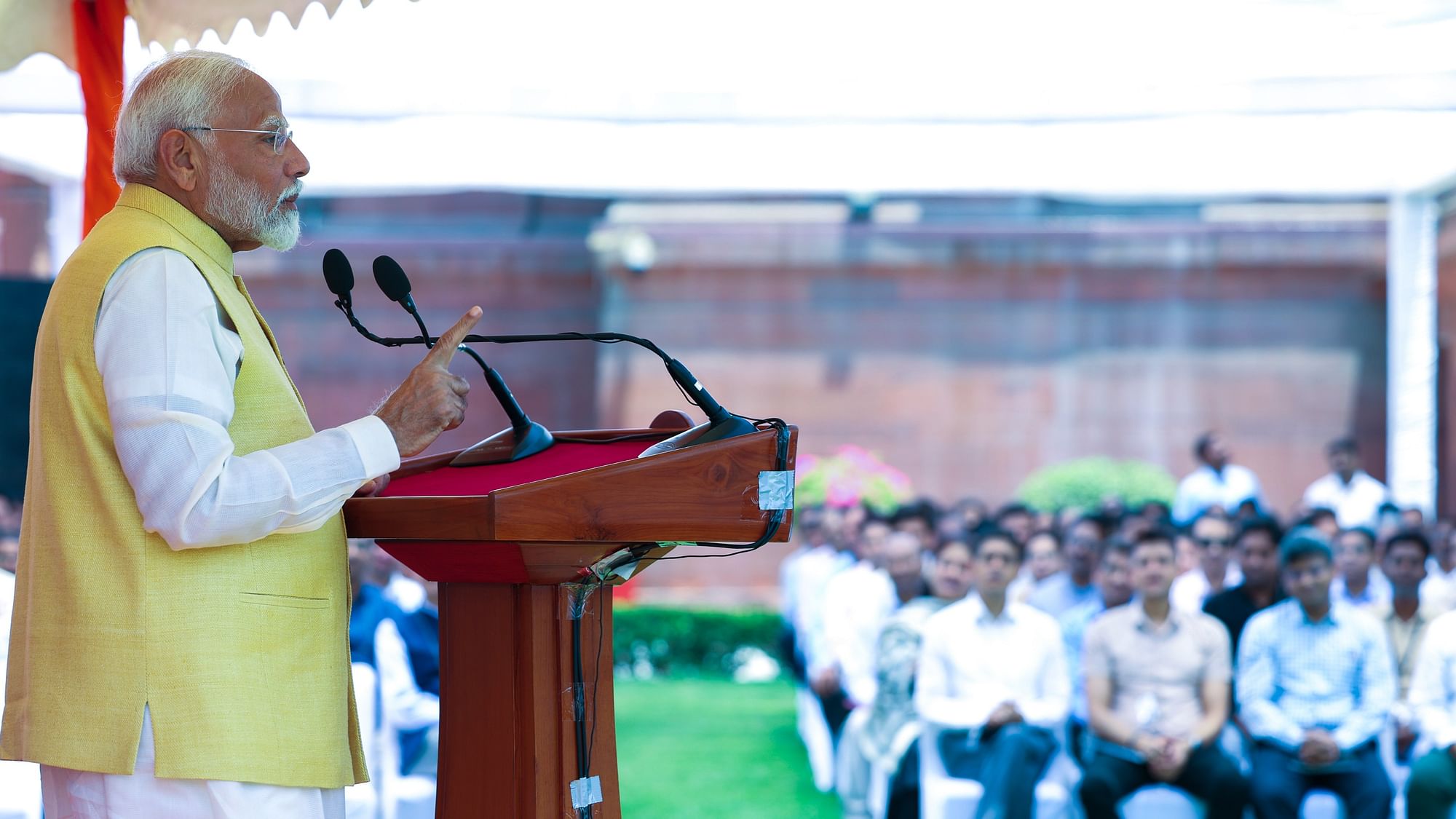 <div class="paragraphs"><p>New Delhi: Prime Minister Narendra Modi addresses officials of the Prime Minister's Office (PMO), at South Block, in New Delhi, Monday, June 10, 2024.</p></div>