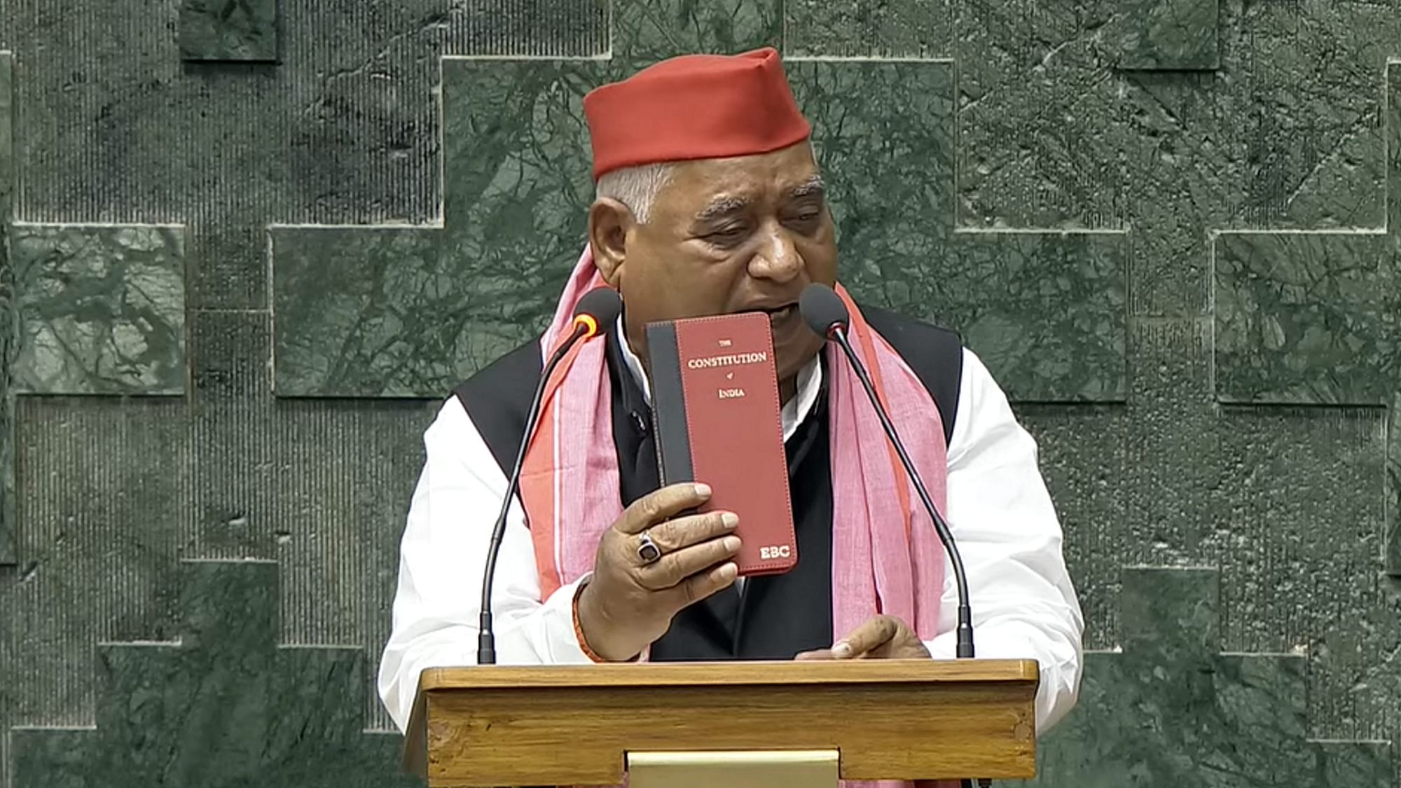 <div class="paragraphs"><p>New Delhi: Samajwadi Party MP Awadhesh Prasad takes oath as a member of the House during the first session of the 18th Lok Sabha, in New Delhi, Tuesday, June 25, 2024.  </p></div>