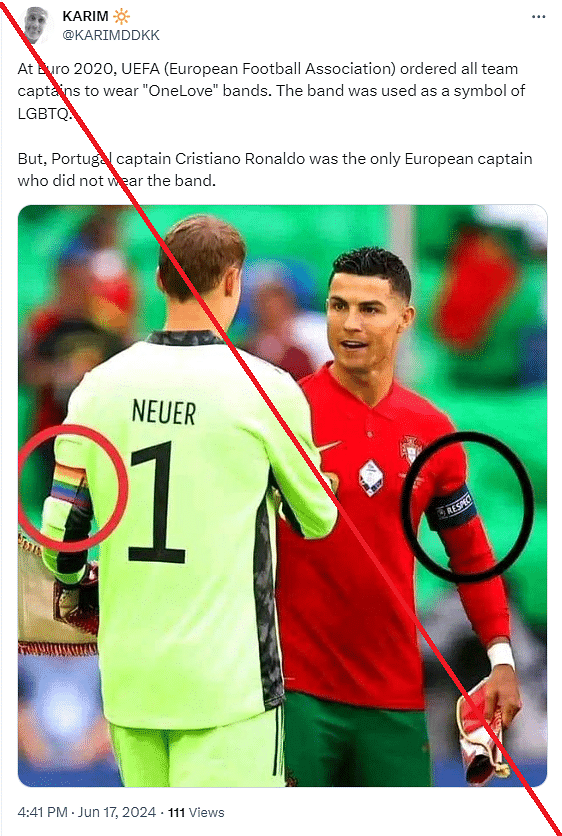 UEFA's media relations team confirmed to us that there was no rule mandating all captains to wear the said band.