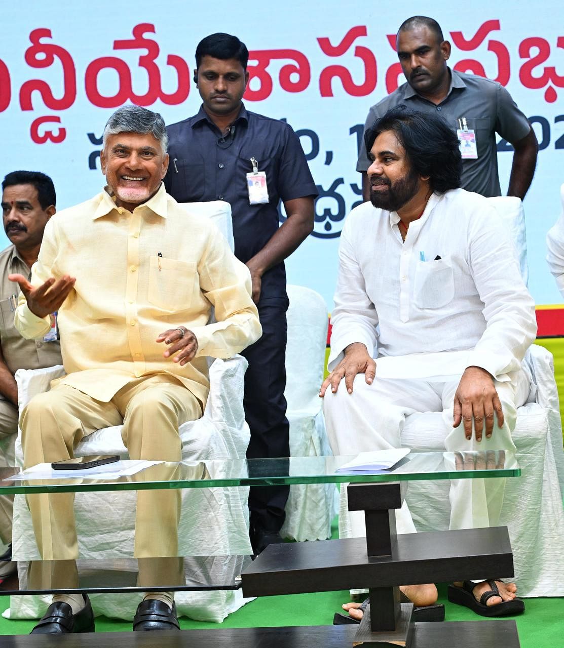 Actor-politician Pawan Kalyan and Naidu's son Nara Lokesh were also sworn in as ministers. 