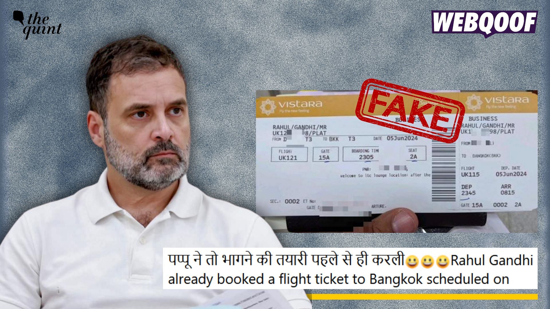 <div class="paragraphs"><p>Fact-check: An edited photo of a boarding pass is going viral to claim that Congress leader Rahul Gandhi is going to flee from India post election results.</p></div>