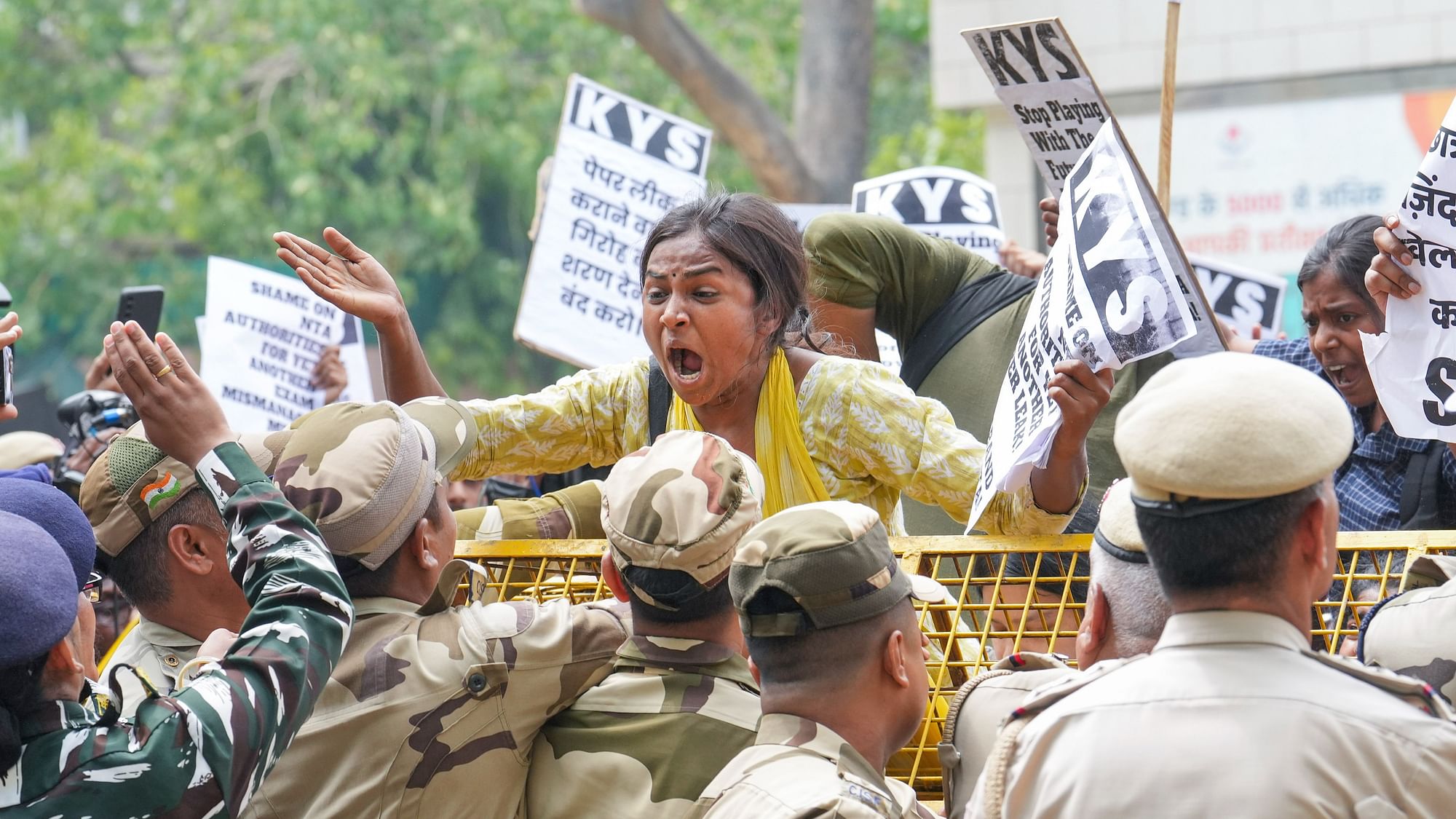 <div class="paragraphs"><p>New Delhi: Students during a protest over the NEET-UG and UGC-NET examinations issue, in New Delhi, Thursday, June 20, 2024. </p></div>