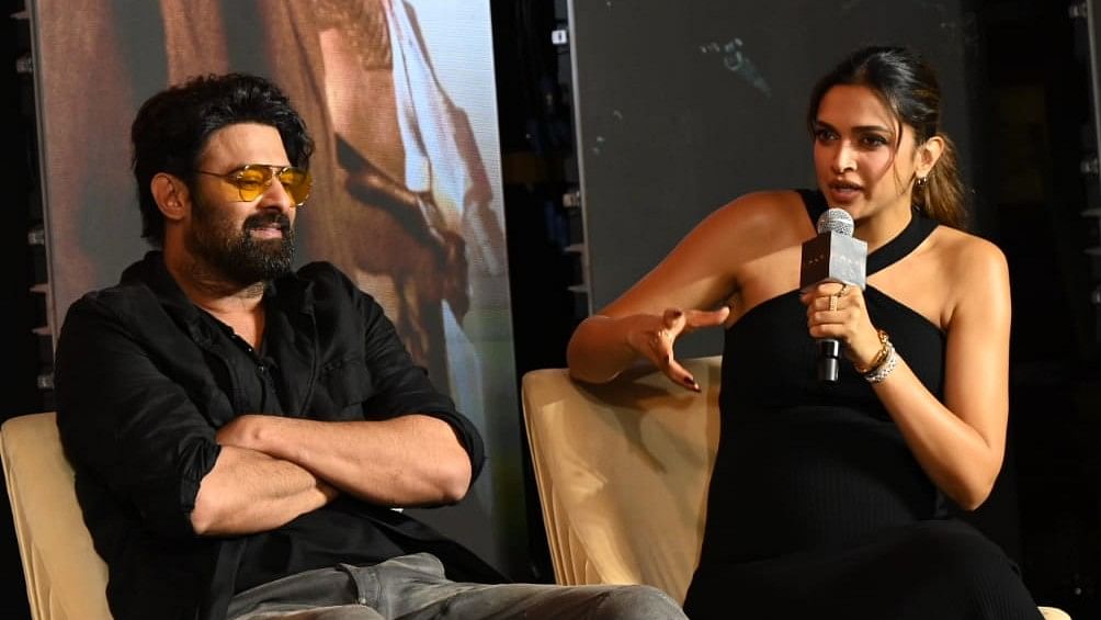 <div class="paragraphs"><p>Deepika Padukone and Prabhas at<em> Kalki 2898 AD's</em> pre-release event.</p></div>