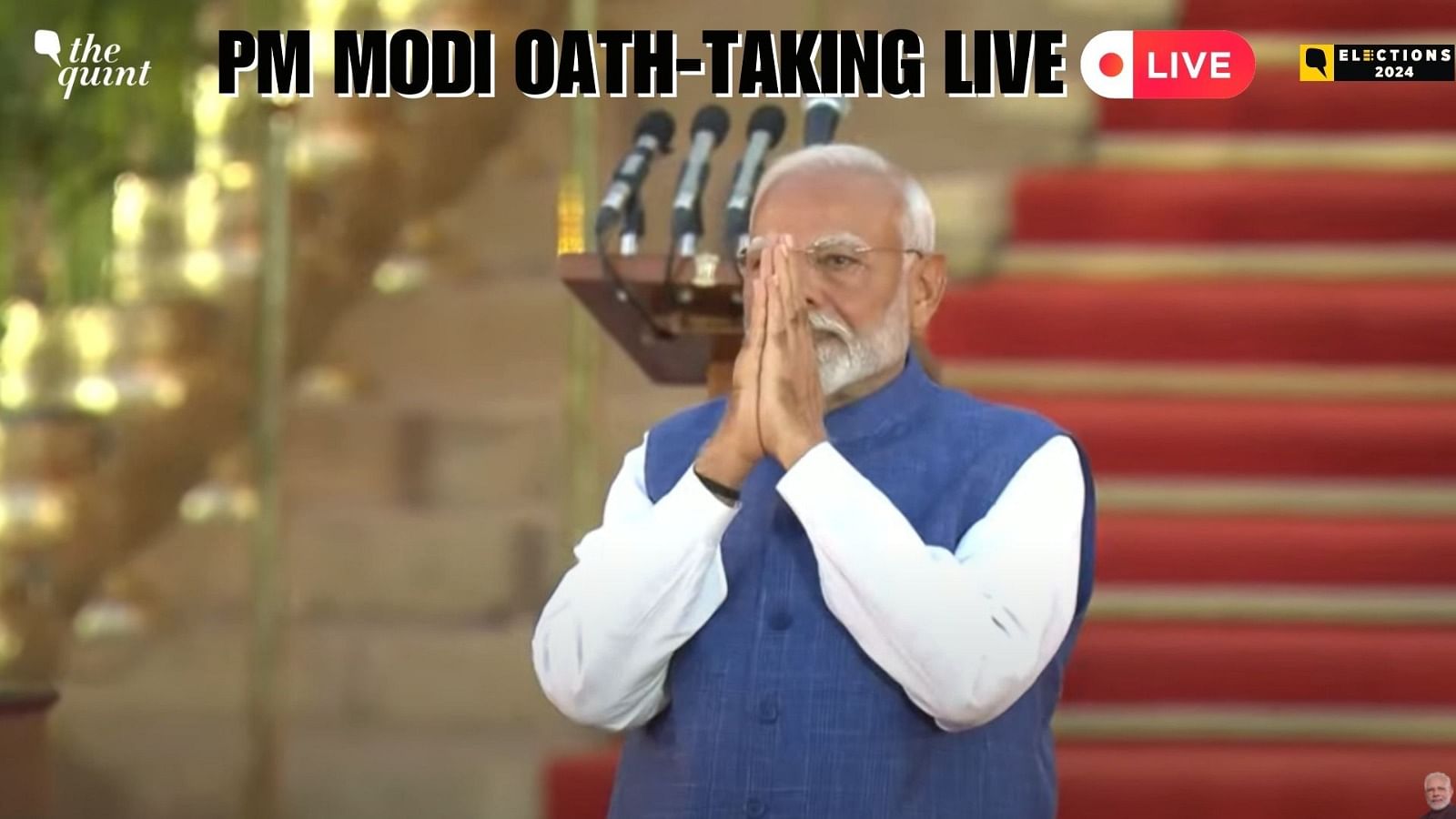 <div class="paragraphs"><p>PM Modi begins taking oath for a third term at Rashtrapati Bhavan in Delhi.</p></div>