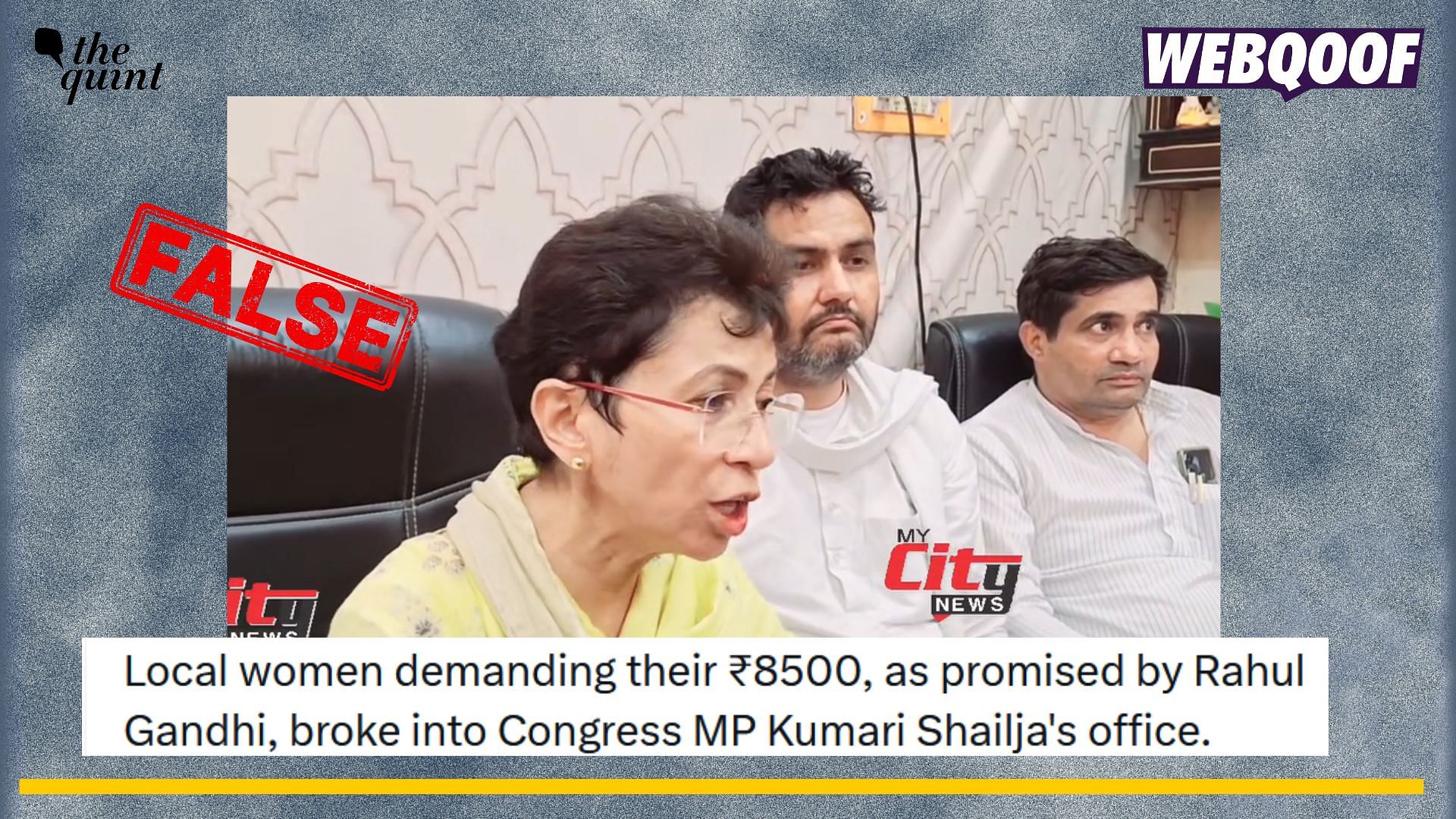 <div class="paragraphs"><p>Fact-check: An unrelated video is being shared to falsely claim that women were demanding Congress MP Kumari Selja ₹8,500 under the Mahalakshmi scheme.</p></div>