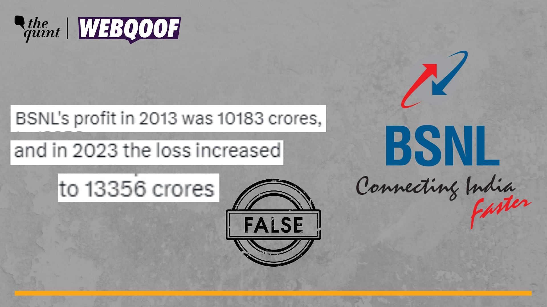 <div class="paragraphs"><p>Fact-Check | The claim of BSNL reporting profit in 2013 but incurring a major loss in 2023 is false.</p></div>