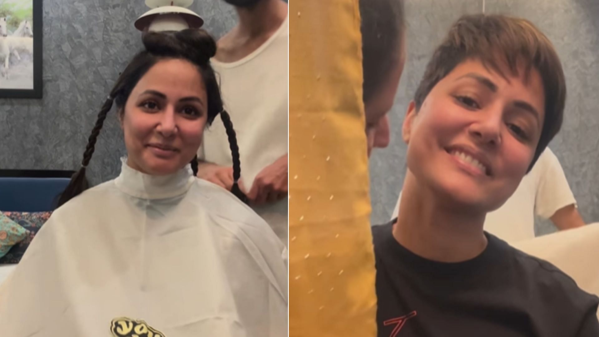 <div class="paragraphs"><p>Actor Hina Khan, who is fighting stage 3 breast cancer, shared a new video on Instagram on Thursday, showing herself cutting her hair short. </p></div>