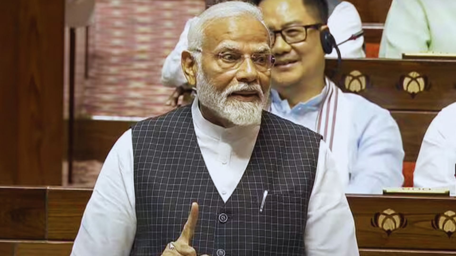 <div class="paragraphs"><p>Prime Minister Narendra Modi replies to the Motion of Thanks on the President’s Address in the Rajya Sabha during the ongoing Parliament session, in New Delhi, Wednesday, July 3, 2024.</p></div>