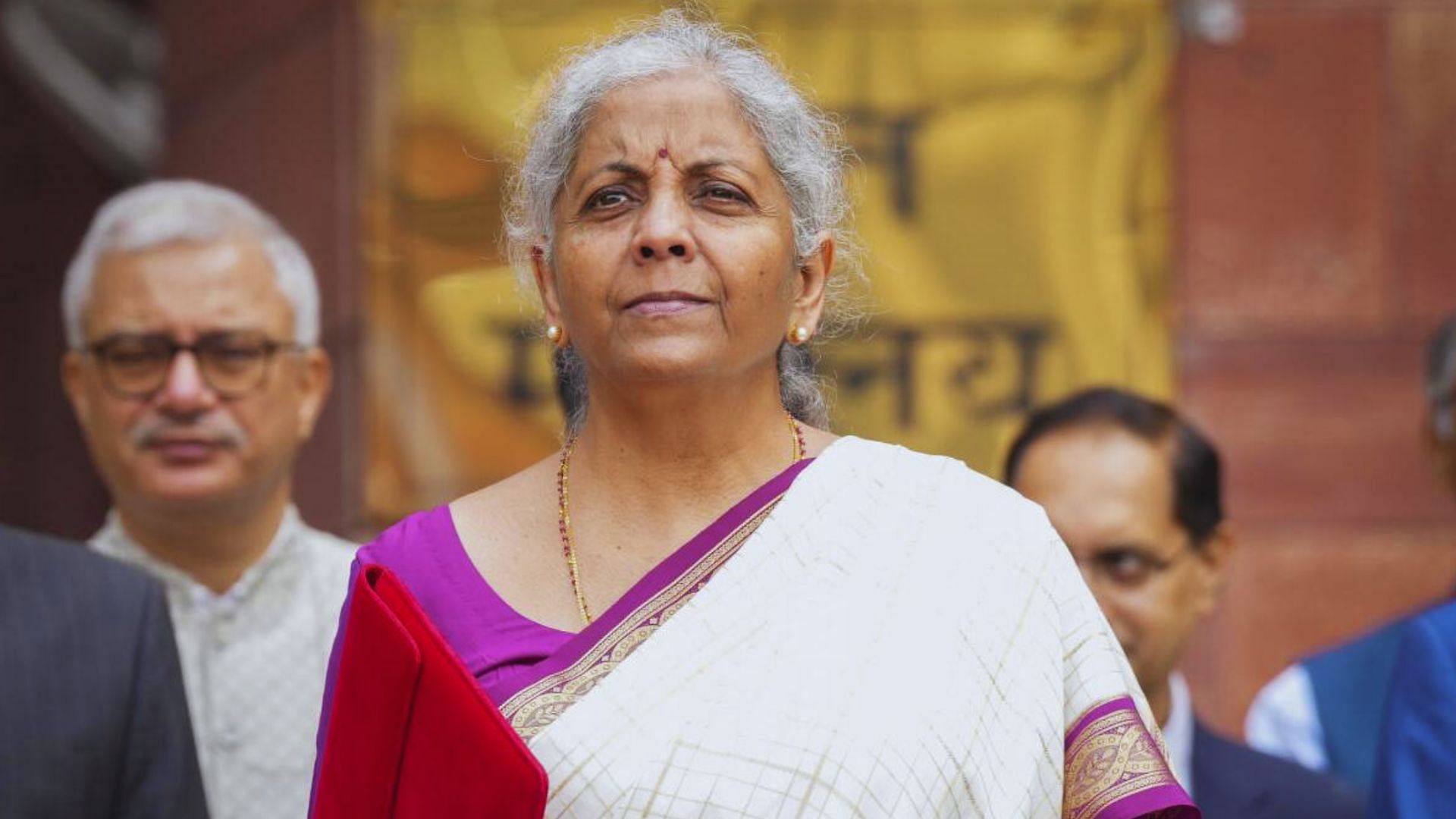 <div class="paragraphs"><p>Union Finance Minister Nirmala Sitharaman holds a folder with the Government of India’s logo as she leaves her office to present the Union Budget in the parliament in New Delhi, July 23, 2024.</p></div>