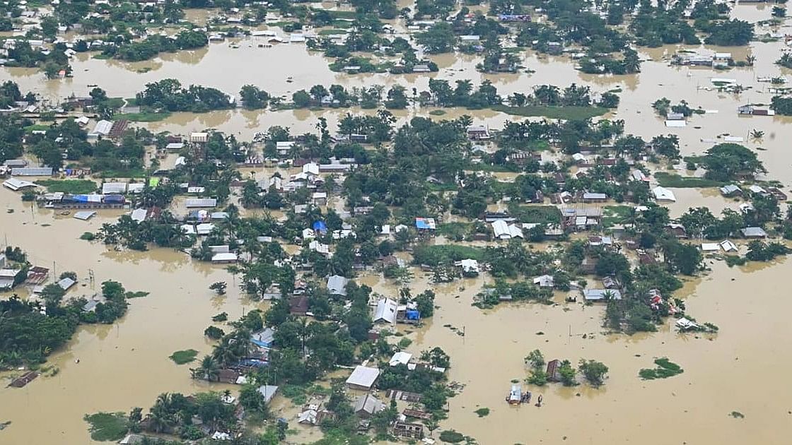 <div class="paragraphs"><p>Aerial view of the flood-affected area in Assam's Silchar.</p></div>