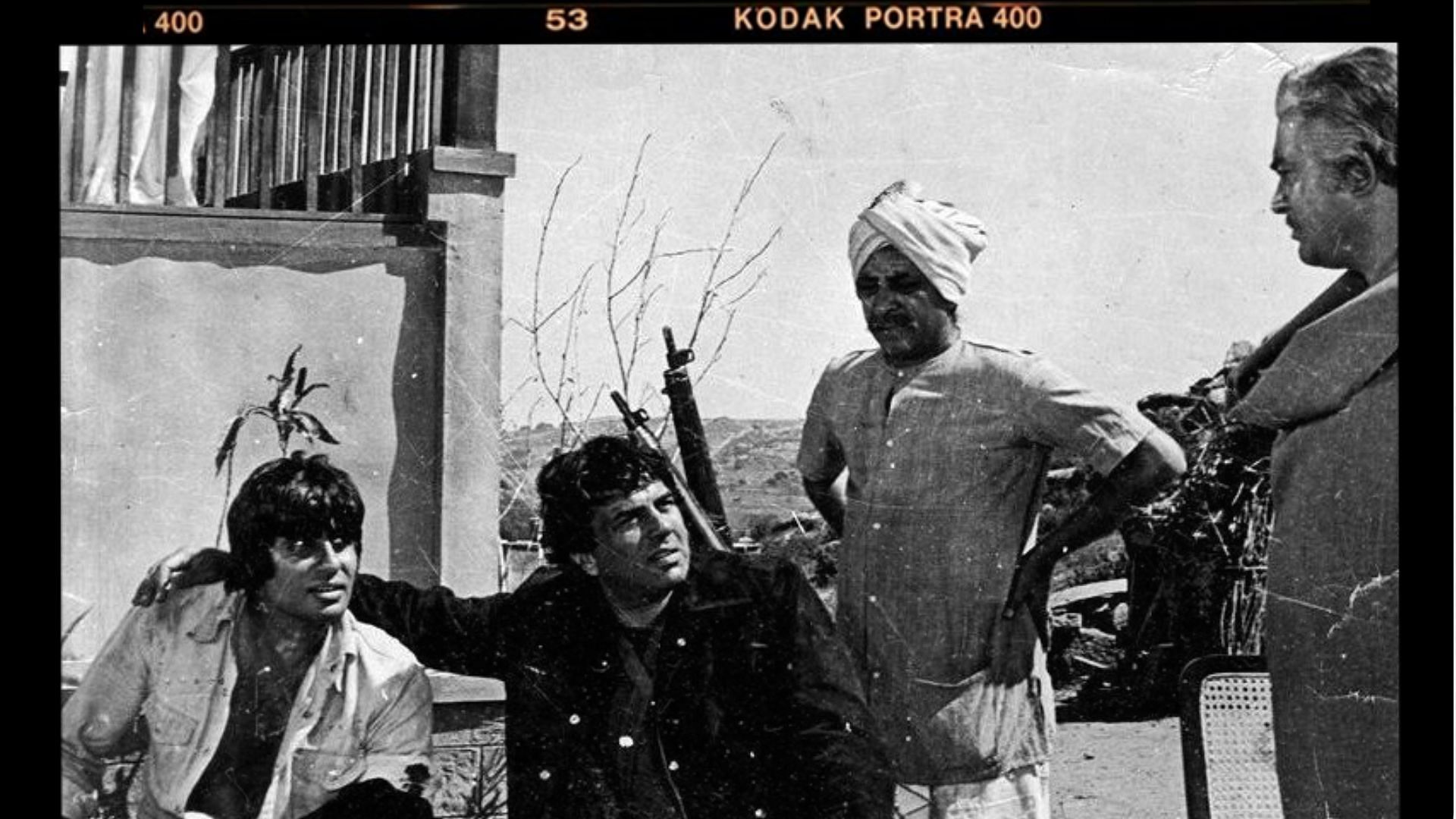 <div class="paragraphs"><p>Amitabh Bachchan, Dharmendra, and Sanjeev Kumar on the sets of<em> Sholay.</em></p></div>