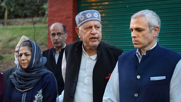 <div class="paragraphs"><p>Farooq Abdullah with his son Omar Abdullah, and Mehbooba Mufti.</p></div>