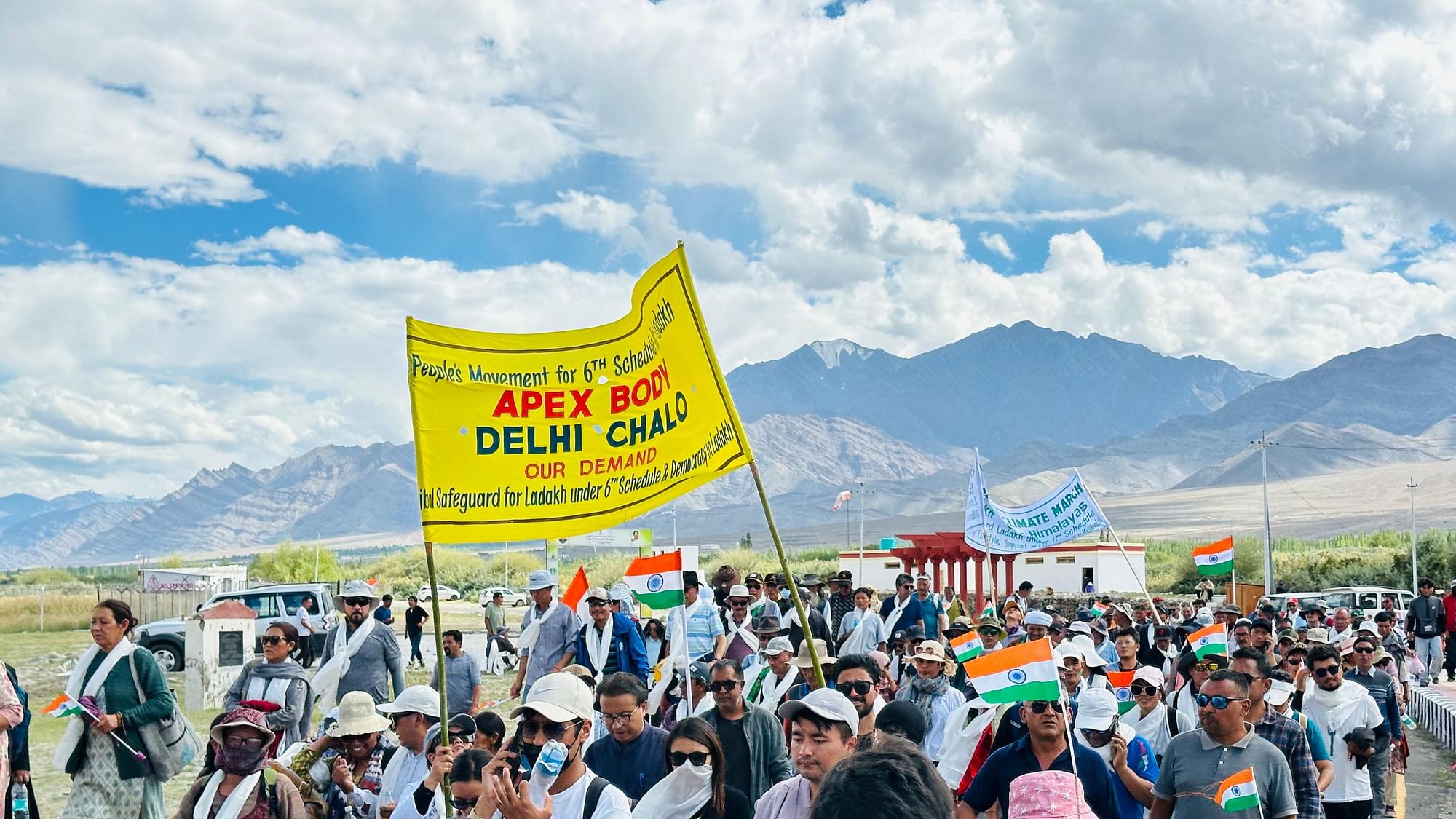 <div class="paragraphs"><p>The march was led by renowned innovator and climate activist Sonam Wangchuk.</p></div>