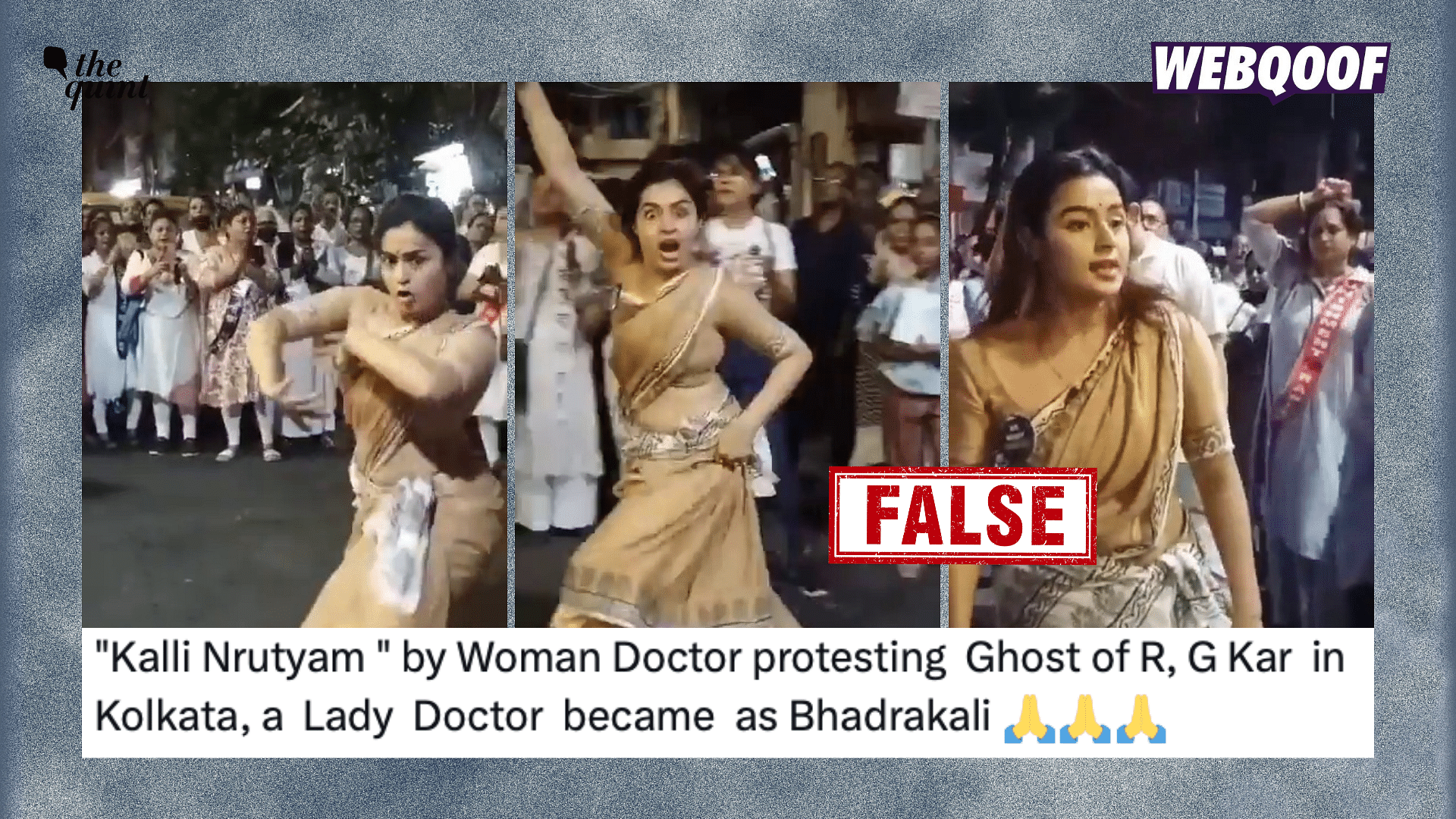 <div class="paragraphs"><p>The video does not show a "woman doctor" performing during a protest in Kolkata.</p></div>