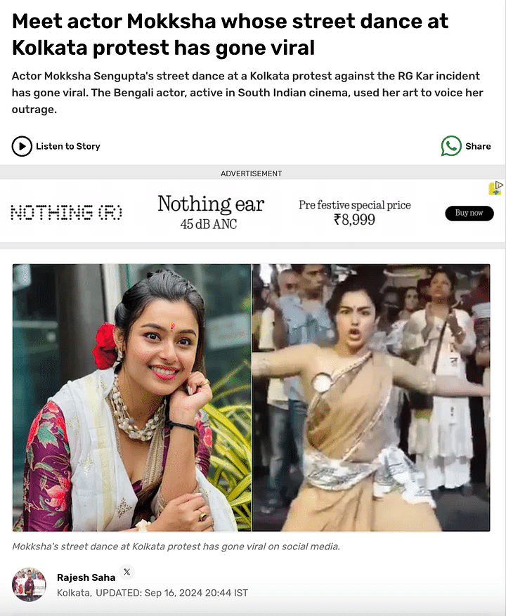 The woman was identified as Bengali actor Mokksha Sengupta, who works in south Indian cinema.