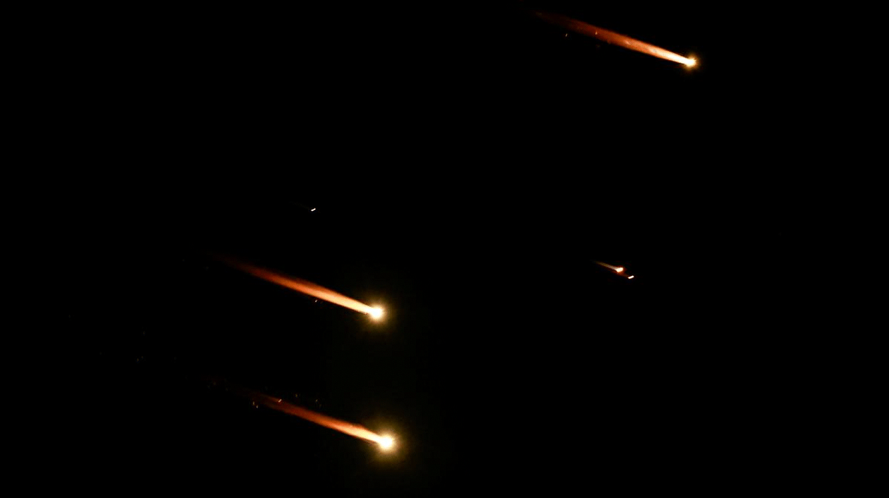 <div class="paragraphs"><p>Rockets fly in the sky, amid cross-border hostilities between Hezbollah and Israel, as seen from Tel Aviv on October 1, 2024.</p></div>