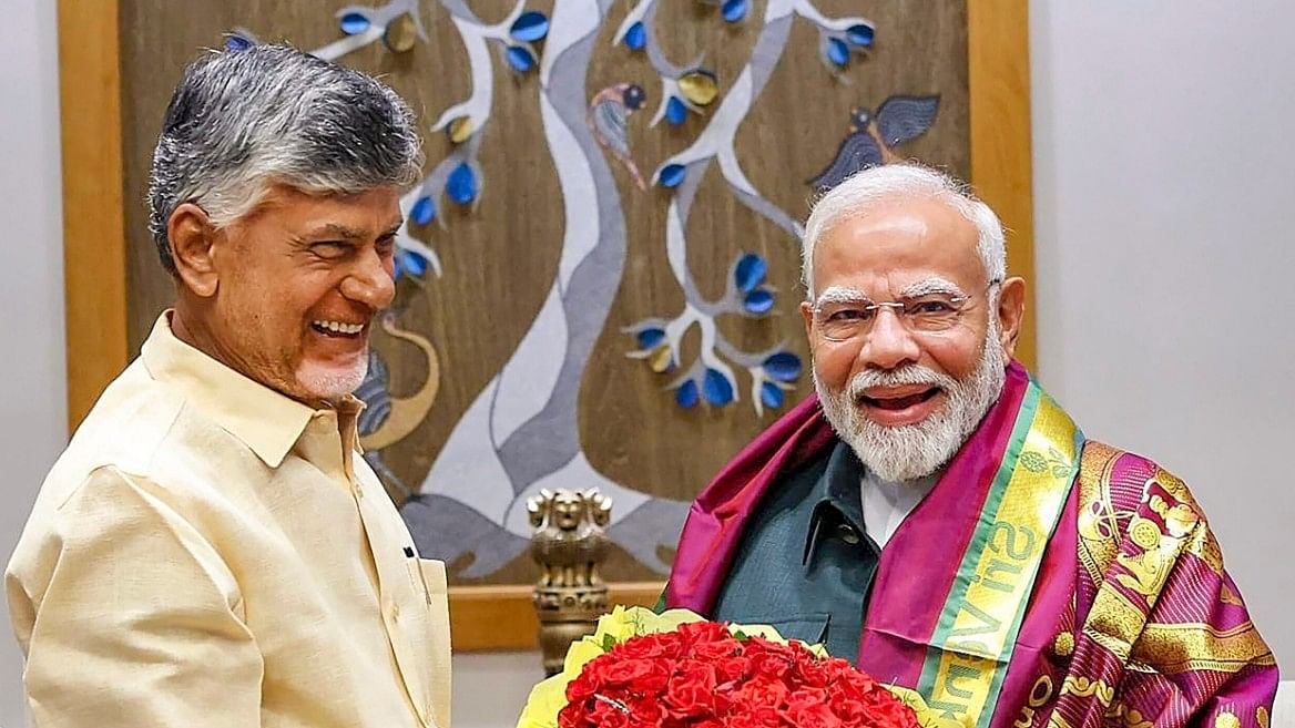 <div class="paragraphs"><p>Prime Minister Narendra Modi being greeted by Andhra Pradesh Chief Minister N Chandrababu Naidu during a meeting, in New Delhi on August 17, 2024. </p></div>