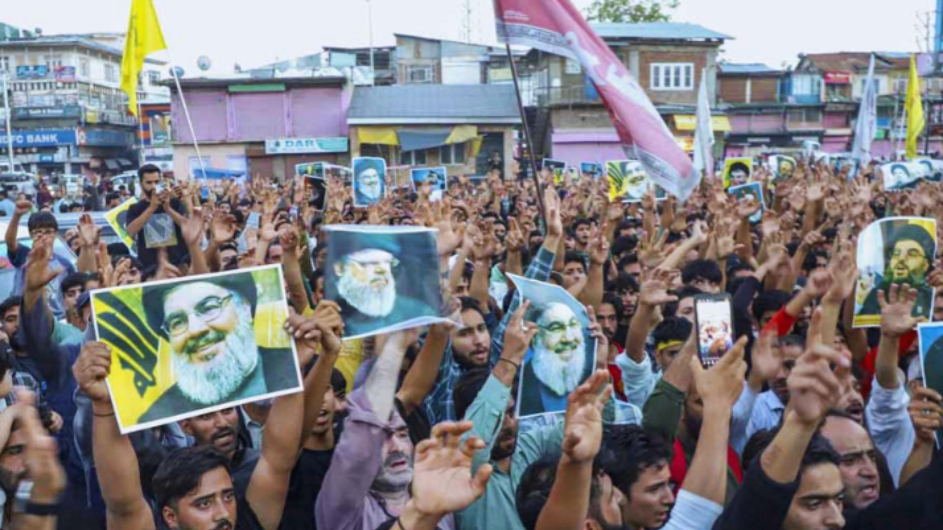 <div class="paragraphs"><p>Kashmiri Shia Muslim protesters shout anti-Israeli and anti-U.S slogans during their protest march against the killing of Hezbollah leader Hassan Nasrallah in Israeli airstrikes in Beirut, Lebanon, at Magam in Budgam district of Central Kashmir, Saturday, Sept. 28, 2024.</p></div>