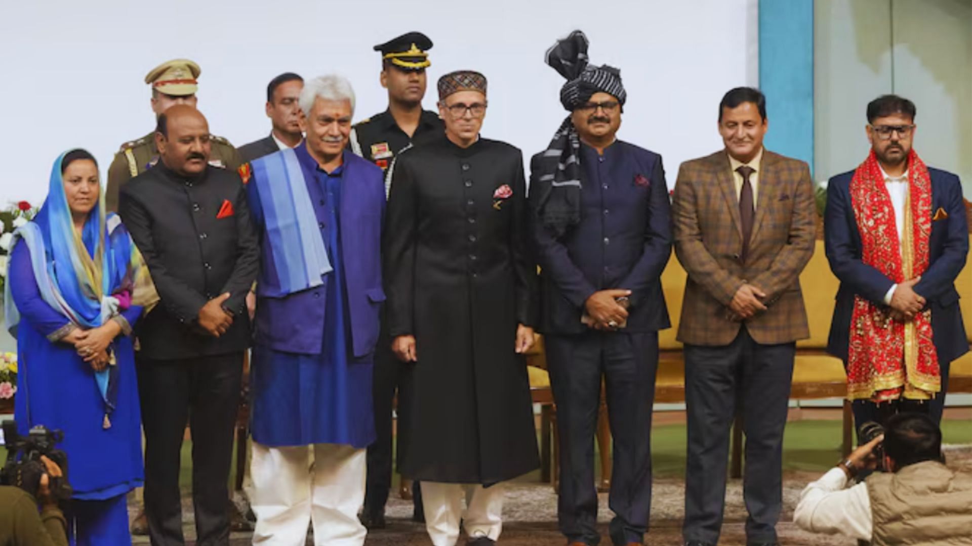 <div class="paragraphs"><p>Jammu and Kashmir Lt Governor Manoj Sinha, Chief Minister Omar Abdullah and other leaders.</p></div>