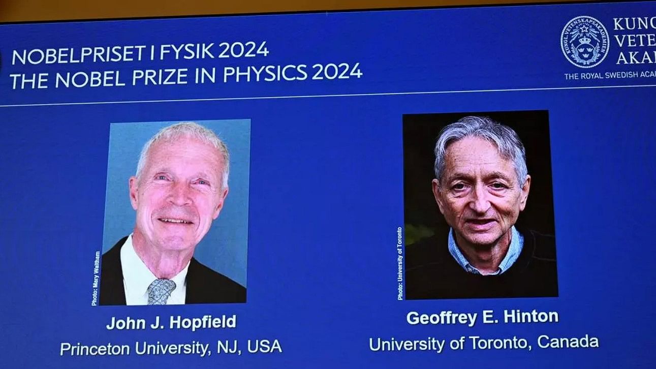 <div class="paragraphs"><p>John J Hopfield and Geoffrey E Hinton are awarded this year’s Nobel Prize in Physics, announced at a press conference at the Royal Swedish Academy of Sciences in Stockholm, Sweden October 8, 2024.</p></div>