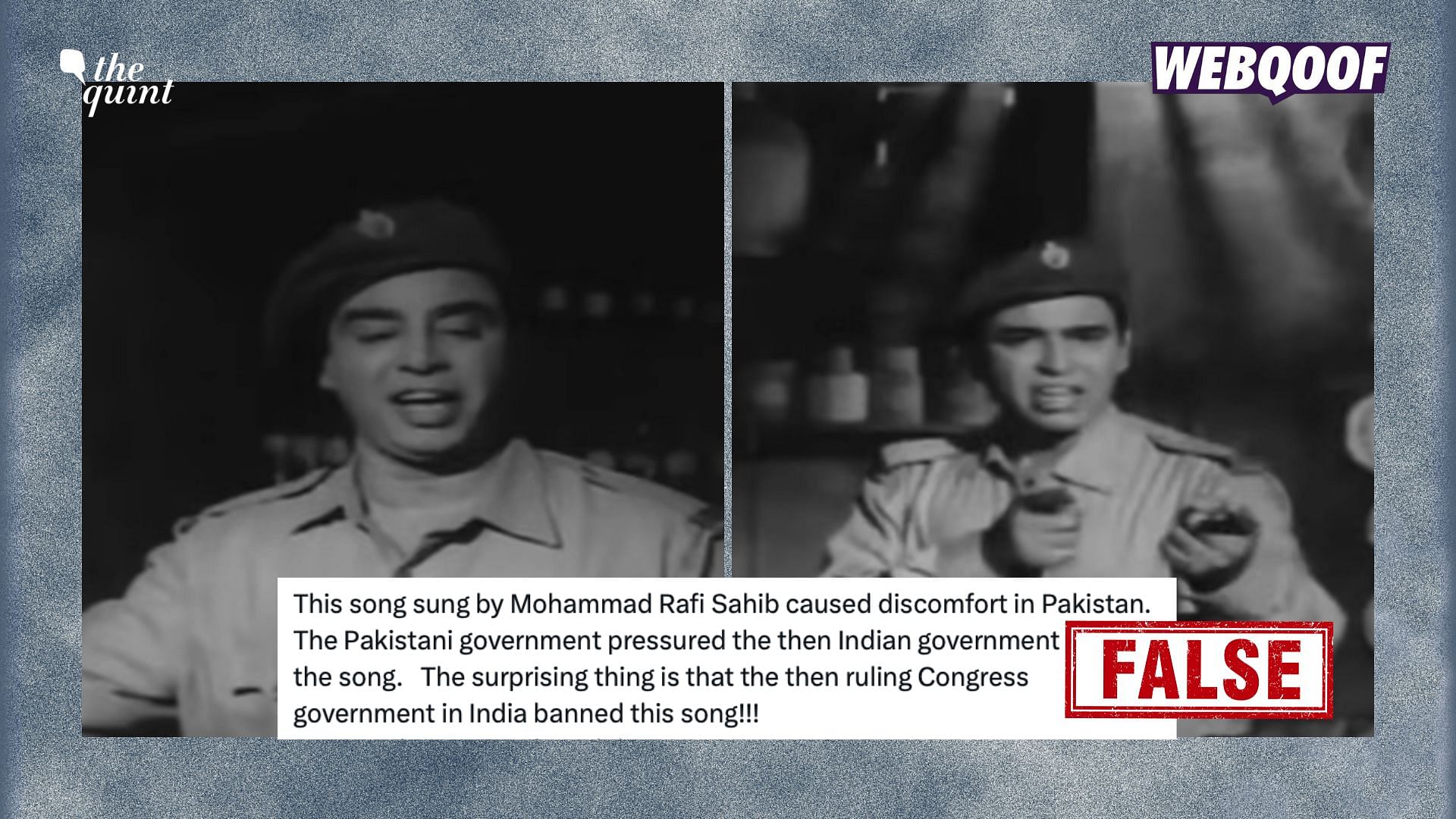 <div class="paragraphs"><p>The song 'Jannat Ki Hai Tasveer Yeh' by Mohammed Rafi was never banned in India.</p></div>