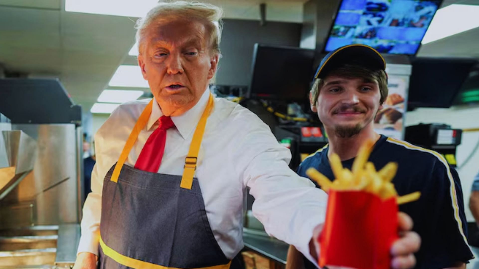 <div class="paragraphs"><p>Donald Trump serving fries at McDonald's.&nbsp;</p></div>