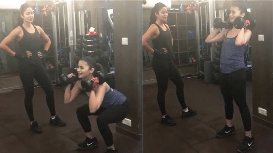 Katrina Kaif helps Alia Bhatt sweat it out at the gym.