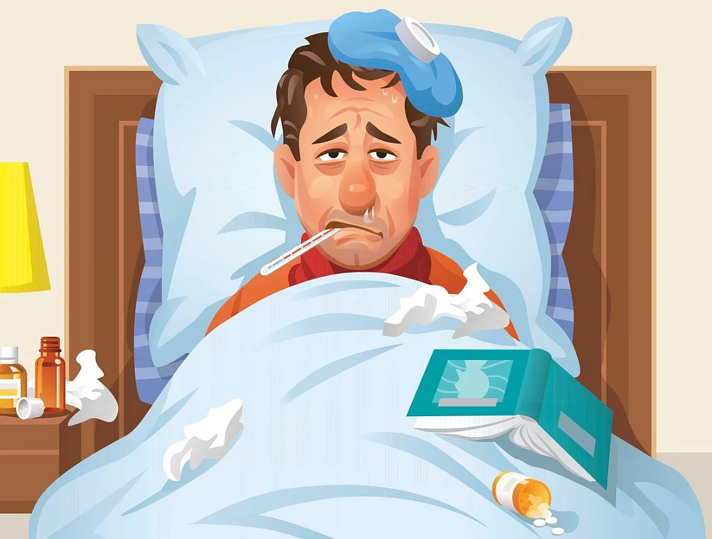 People with mono have symptoms like fever, sore throat and weakness.