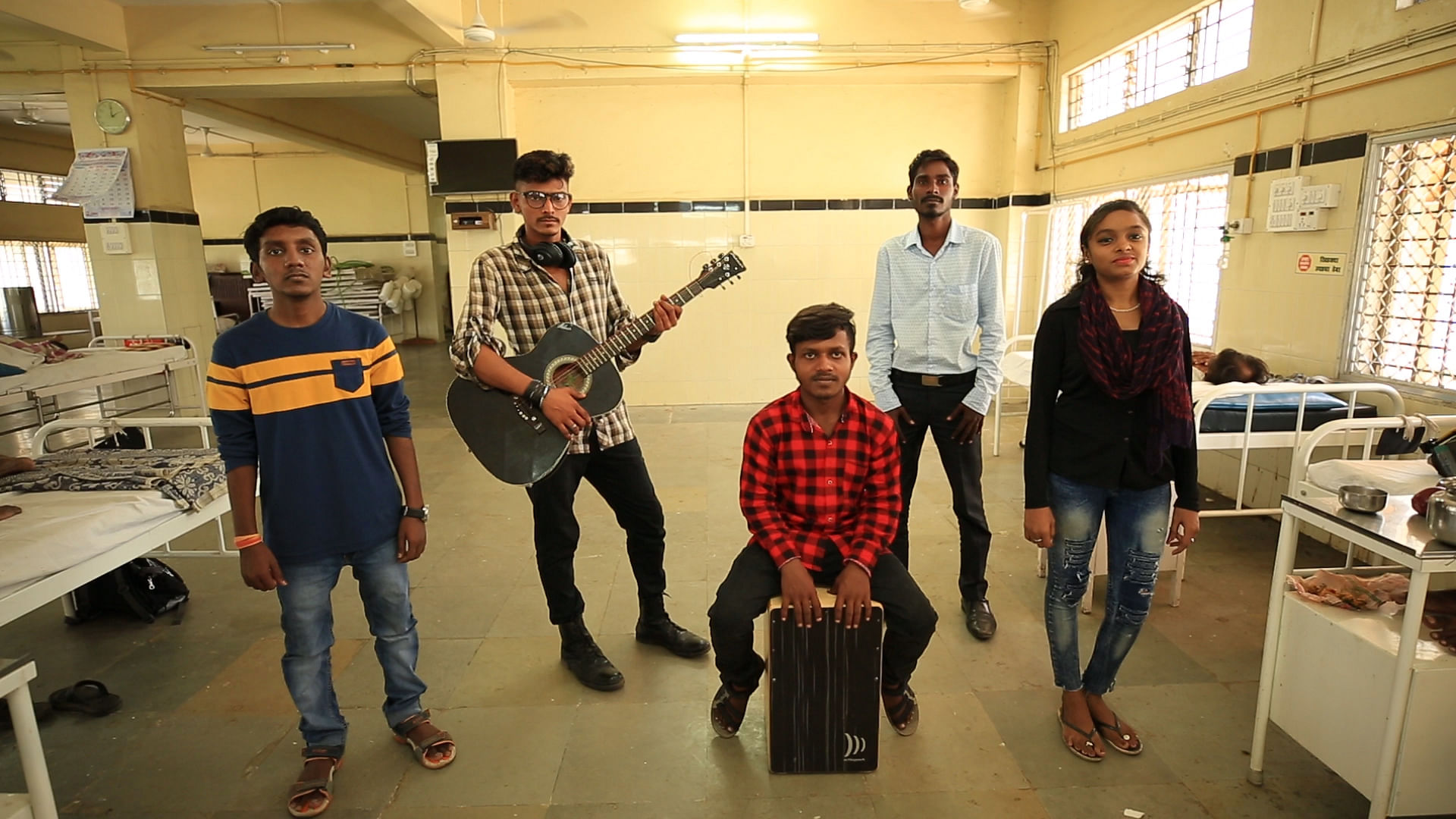 Core members of Band-Aid prepare to play for TB patients at Mumbai’s Sewri Hospital. 