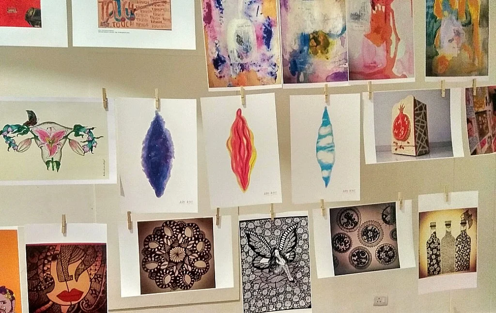 Artists’ work on women’s health displayed at the event.