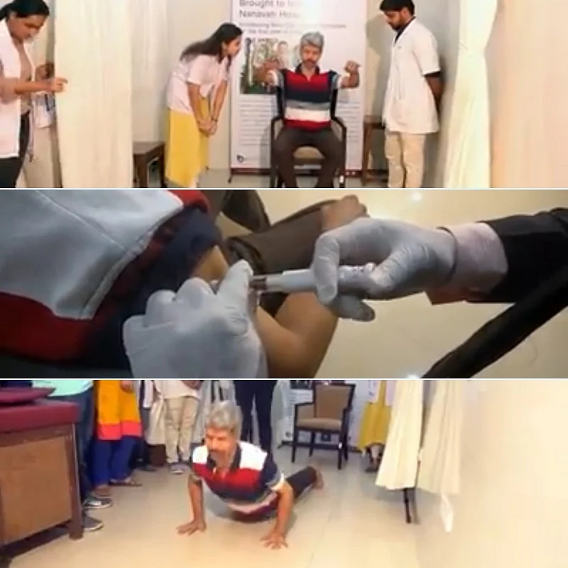 The video first shows a patient showing significant movement symptoms associated with PD. The patient is then given a shot of apomorphine. He then not only starts walking normally, but also running and doing push ups.
