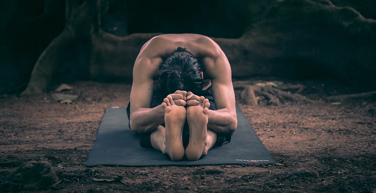 Akshar in pashimottanasana.
