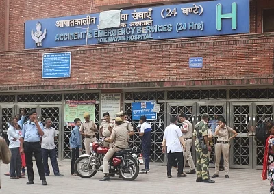 New Delhi: Security personnel outside the Lok Nayak Jai Prakash (LNJP) Hospital where doctors went on a strike as they are protesting against the National Medical Commission (NMC) Bill 2019, in New Delhi on 2 August, 2019. 