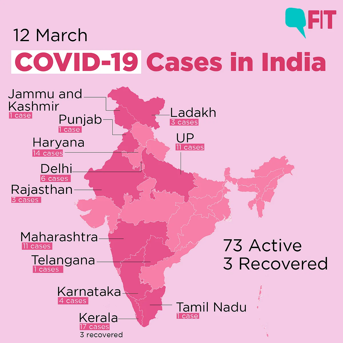 COVID-19 India: Confirmed Cases in 12 States, Total Climbs to 73