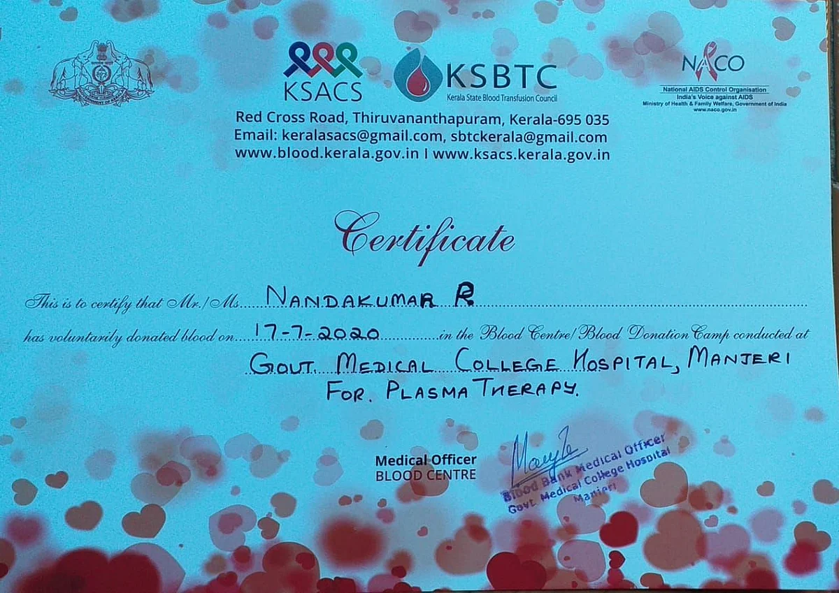 Nandakumar takes pride in being a plasma donor.