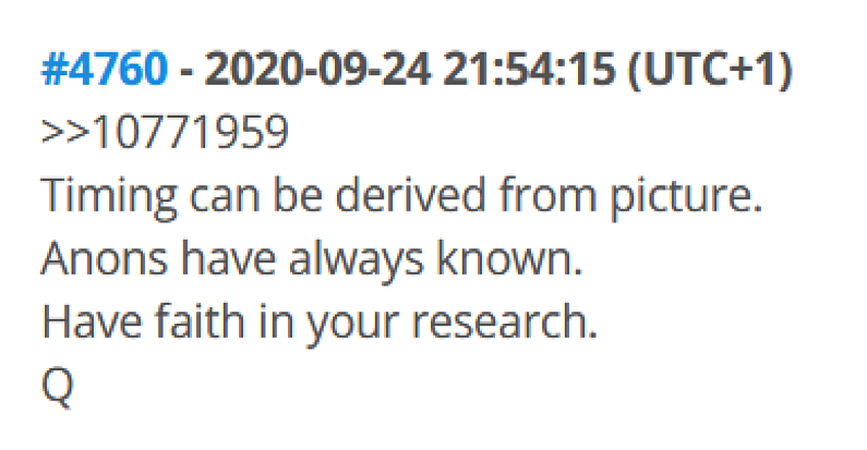 Sample of a Q drop from 8kun message board. 