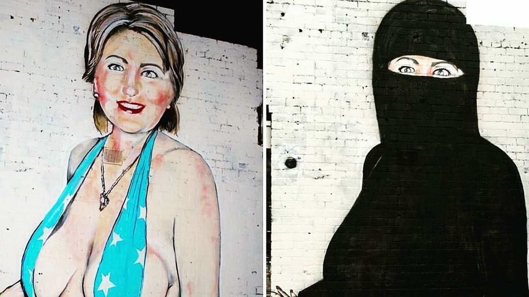 Indecent Hillary Clinton Bikini Graffiti Covered With a Niqab