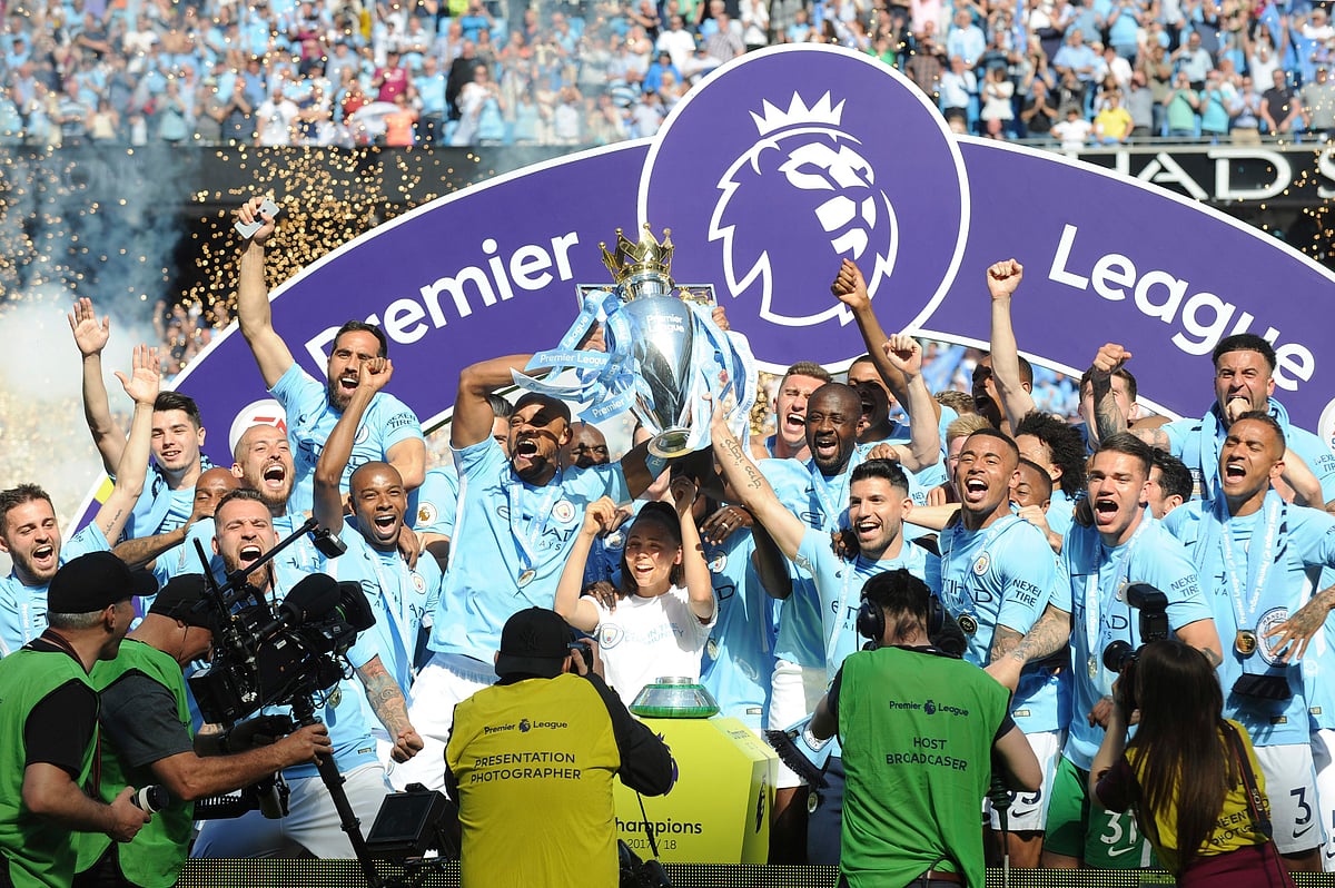 Manchester City Epl In Pics: Manchester City Players Finally Get Hands on EPL Trophy